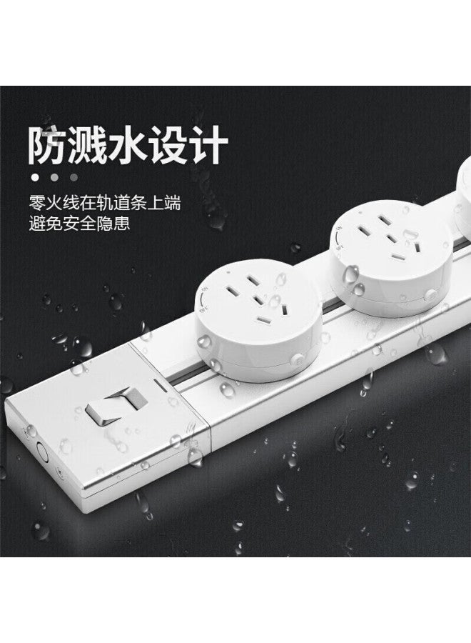 Delixi Track Socket Master Control Glass Model, Movable Sliding Rail Socket Surface-mounted, Five-hole Adapter, Black