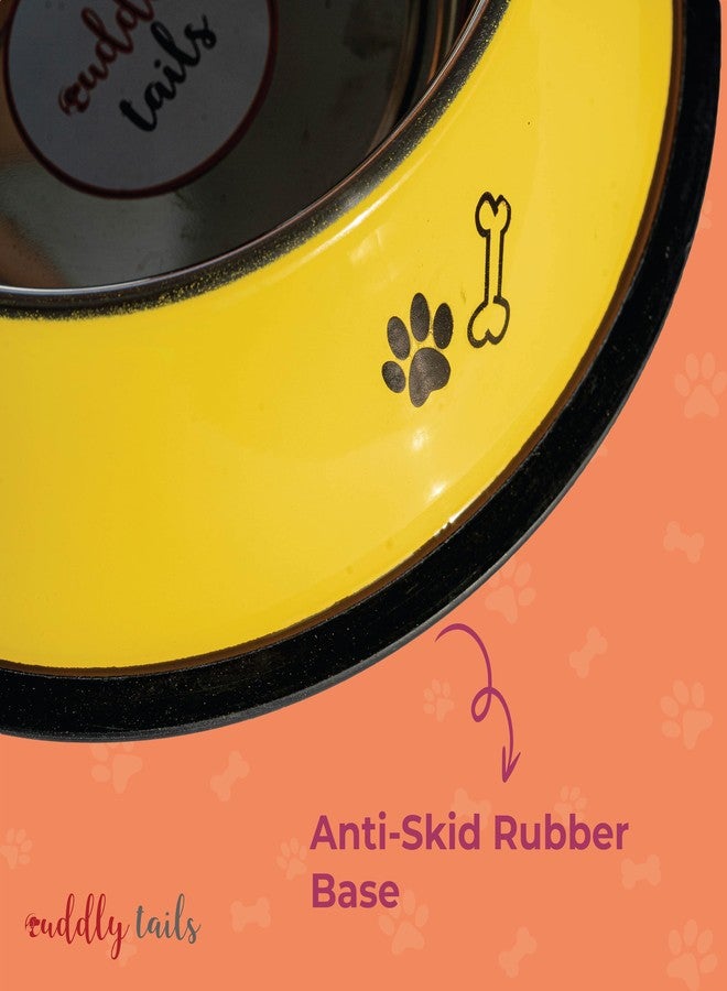 Cuddly Tails وعاء طعام وماء للحيوانات الأليفة من كادللي تيلز، مطبوع عليه شكل مخلب وعظمة، للكلاب والقطط - 700 مل، متوسط | وعاء طعام وماء من الفولاذ المقاوم للصدأ مانع للانزلاق | مقاوم للصدأ، سهل التنظيف (أصفر) - Image 4