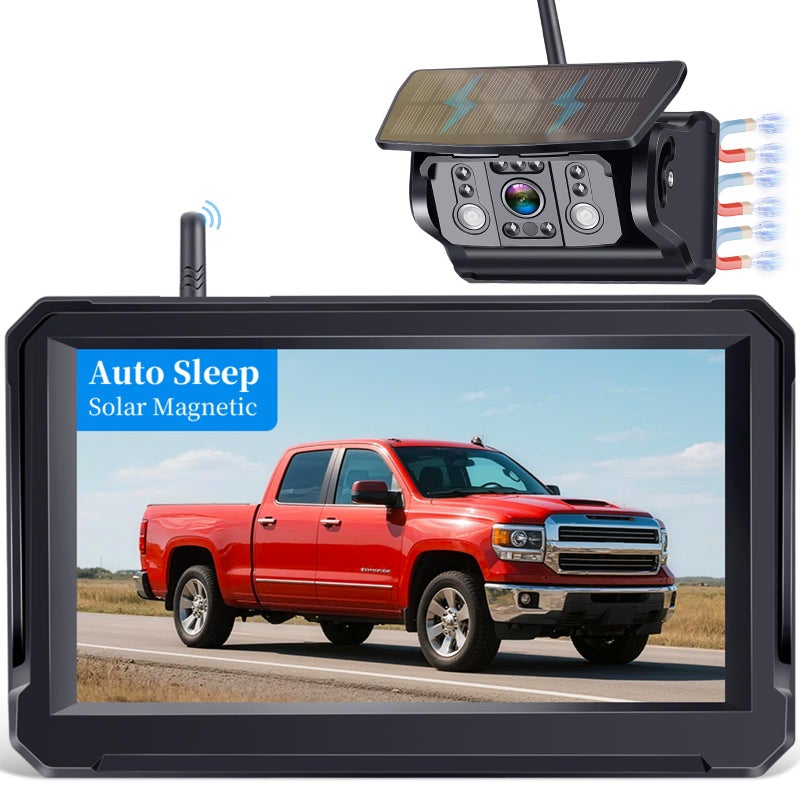 Wkzay Wireless Backup Camera Solar for Truck: Magnetic No Wiring Hitch Camera for Pickup Trucks - HD 1080P 5 Inch Split-Screen, Easy Install, IR Night Vision, IP69K Waterproof by Wkzay - Image 1