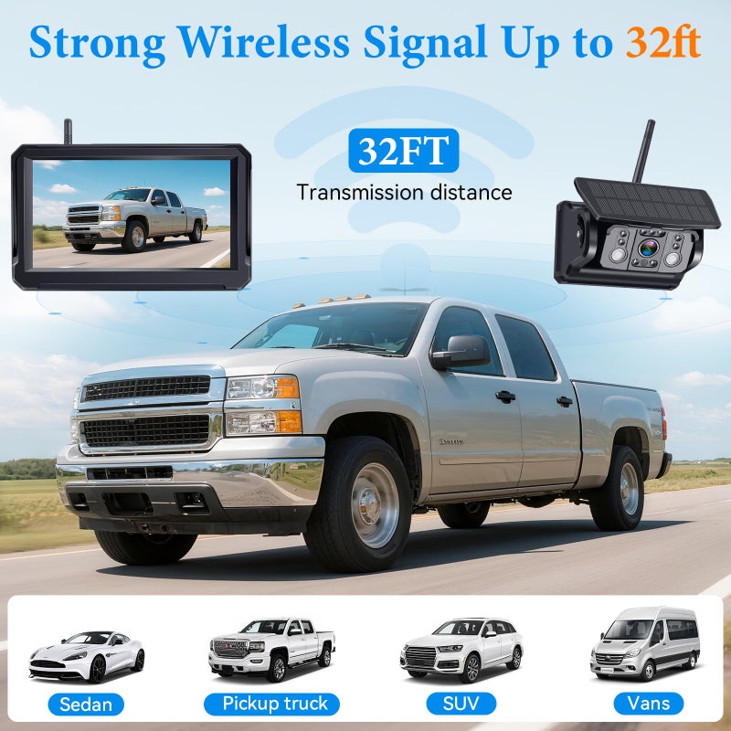 Wkzay Wireless Backup Camera Solar for Truck: Magnetic No Wiring Hitch Camera for Pickup Trucks - HD 1080P 5 Inch Split-Screen, Easy Install, IR Night Vision, IP69K Waterproof by Wkzay - Image 5