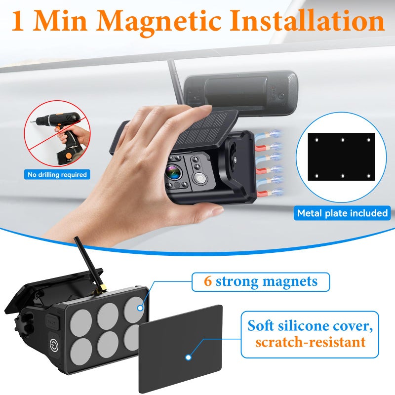 Wkzay Wireless Backup Camera Solar for Truck: Magnetic No Wiring Hitch Camera for Pickup Trucks - HD 1080P 5 Inch Split-Screen, Easy Install, IR Night Vision, IP69K Waterproof by Wkzay - Image 2