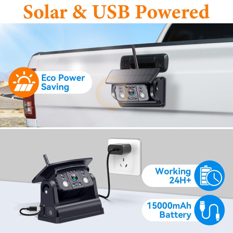 Wkzay Wireless Backup Camera Solar for Truck: Magnetic No Wiring Hitch Camera for Pickup Trucks - HD 1080P 5 Inch Split-Screen, Easy Install, IR Night Vision, IP69K Waterproof by Wkzay - Image 3