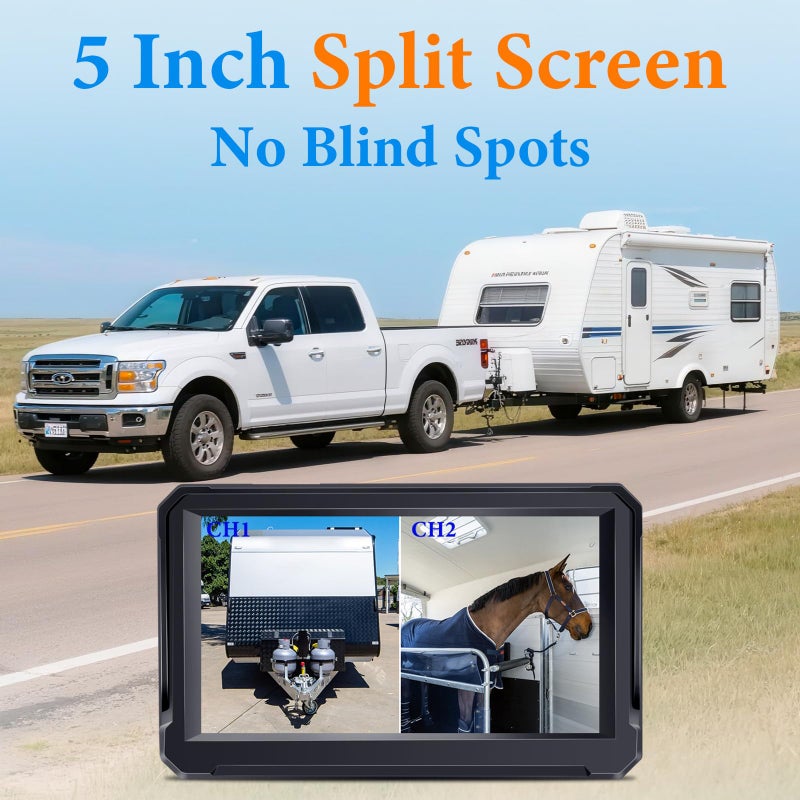 Wkzay Wireless Backup Camera Solar for Truck: Magnetic No Wiring Hitch Camera for Pickup Trucks - HD 1080P 5 Inch Split-Screen, Easy Install, IR Night Vision, IP69K Waterproof by Wkzay - Image 4
