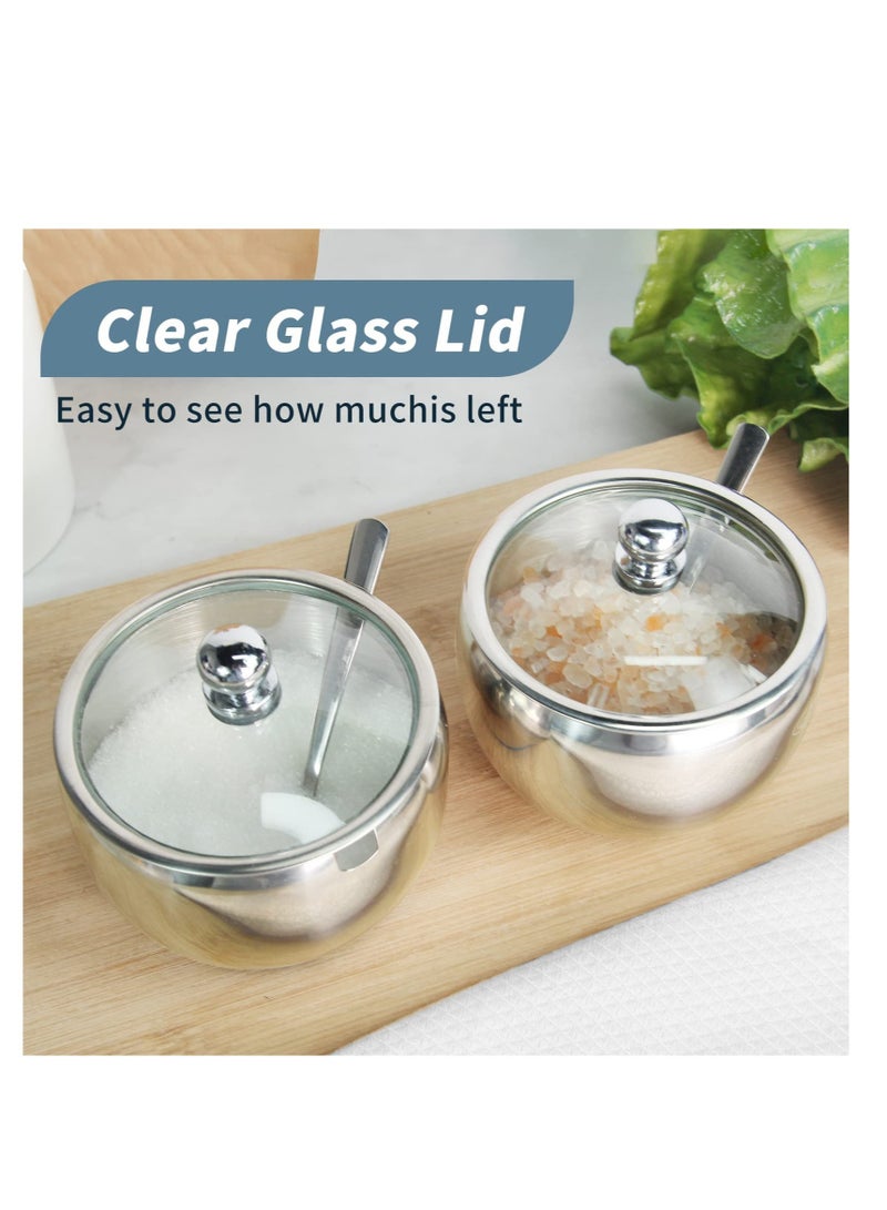 SYOSI وعاء سكر من الفولاذ المقاوم للصدأ مع قاعدة سيليكون غير قابلة للانزلاق وغطاء شفاف لتمييز أفضل وملعقة سكر للاستخدام المنزلي والمطبخ بتصميم أسطواني سعة 8.1 أونصة (240 مل) - Image 2