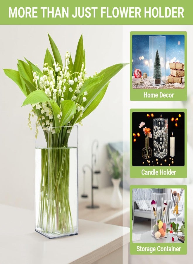 Suream Square Clear Vase, 5" W x 12" H Tall Plastic Vase for Wedding Centerpieces, Home Decorations, Office Ornaments, Shatter-Proof - Image 4