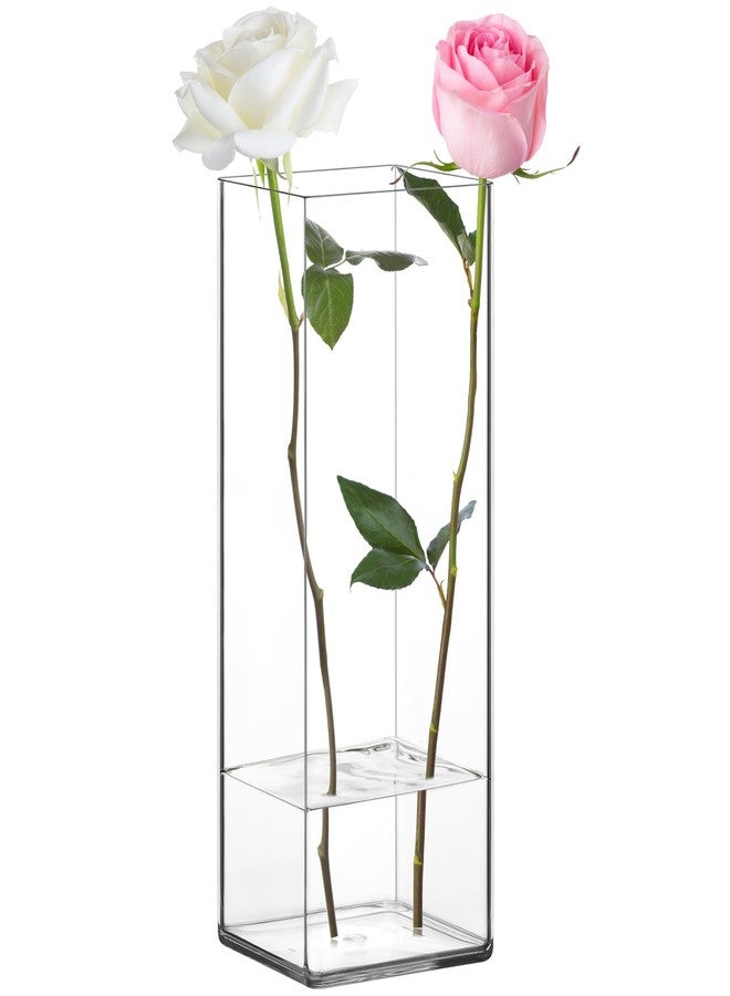 Suream Square Clear Vase, 5" W x 12" H Tall Plastic Vase for Wedding Centerpieces, Home Decorations, Office Ornaments, Shatter-Proof - Image 1