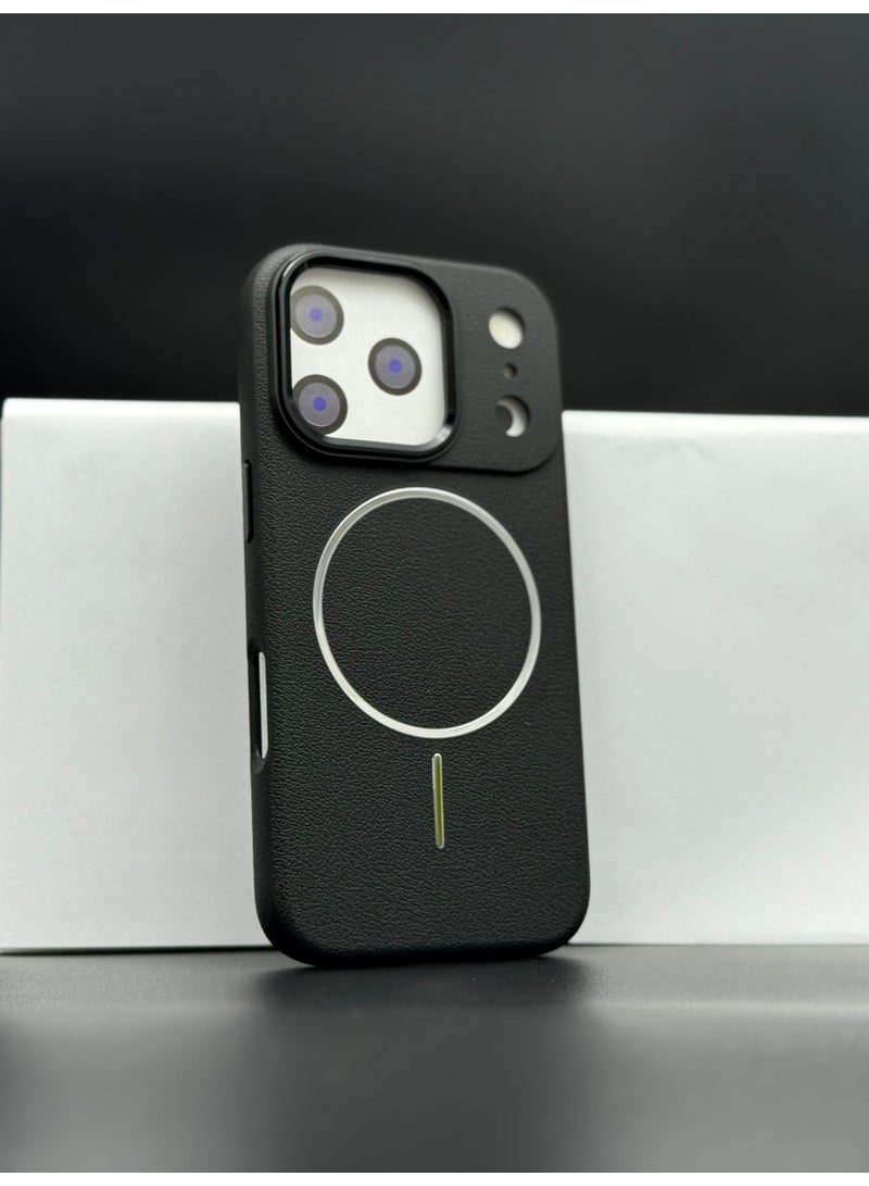 general Premium MagSafe Leather Texture Case for iPhone 17 Pro – Shockproof, Slim & Magnetic Wireless Charging Compatible (Black) - Image 1