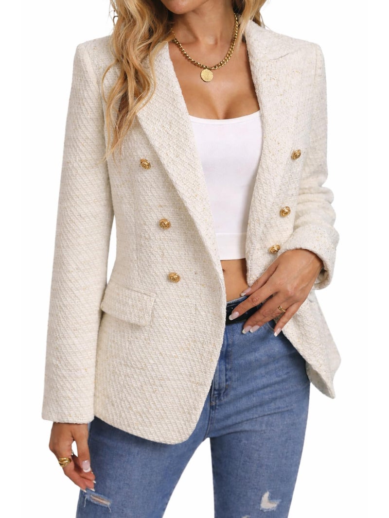 Mina Self Beige Blazer Jackets for Women White Cream Blazer Dress Knit Stretch Cute Lvory for Women Fashion Clothes Outfits Clothing Outfit Beige XS - Image 1