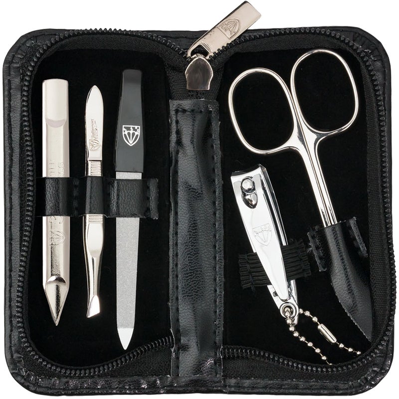 3 Swords Germany  brand quality 5 piece manicure pedicure grooming kit set for professional finger  toe nail care with synthetic leather case black  Made in Germany