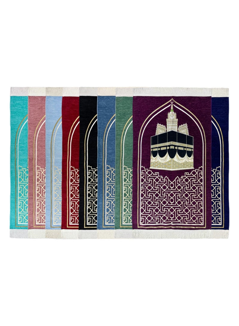 AL-HRAER Luxury Chenille Soft Prayer Mat with Motifs Inspired by the Curtain of Holy Kaaba and the Clock Tower Design size 115x70 cm  - Image 5