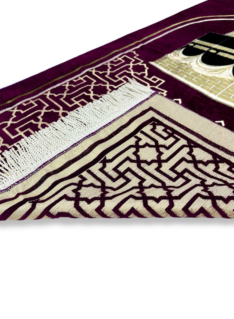 AL-HRAER Luxury Chenille Soft Prayer Mat with Motifs Inspired by the Curtain of Holy Kaaba and the Clock Tower Design size 115x70 cm  - Image 4