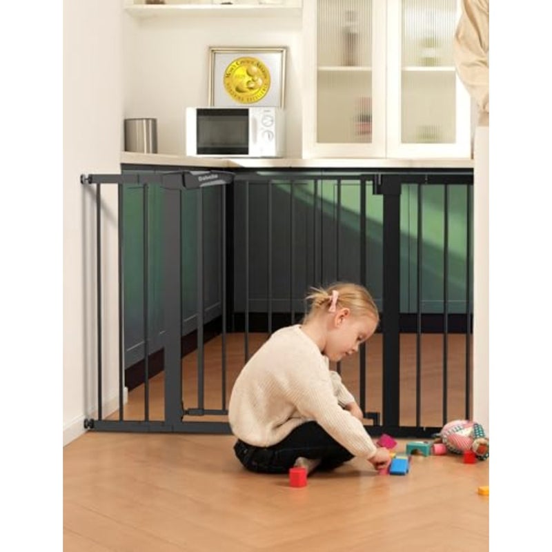 Metal Baby Gate, 29-48" Auto Close Easy Install Pet Gate, Extra Wide Walk Thru Child Safety Gate, Pressure Mounted Dog Gate for Doorways and Stairs, with Y Spindle Rods, Black - Image 1