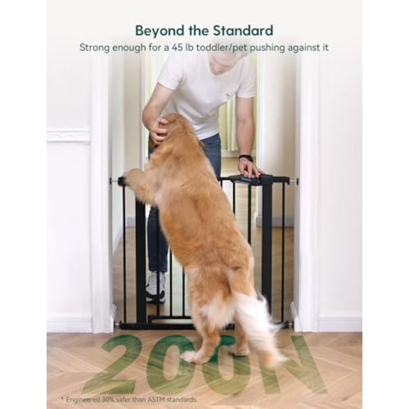 Metal Baby Gate, 29-48" Auto Close Easy Install Pet Gate, Extra Wide Walk Thru Child Safety Gate, Pressure Mounted Dog Gate for Doorways and Stairs, with Y Spindle Rods, Black - Image 2