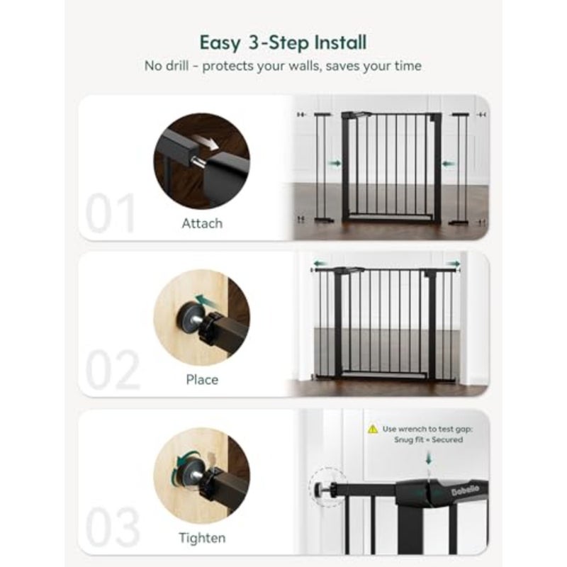 Metal Baby Gate, 29-48" Auto Close Easy Install Pet Gate, Extra Wide Walk Thru Child Safety Gate, Pressure Mounted Dog Gate for Doorways and Stairs, with Y Spindle Rods, Black - Image 4