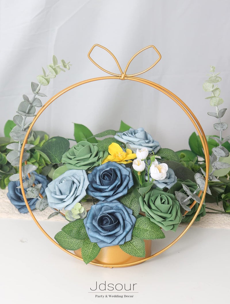 Jdsour 50pcs Artificial Flower，Real Touch Foam Roses w/Stem DIY for Wedding Bouquet Centerpieces Party Shower Home Decor-Dusty Blue Shades - Image 4