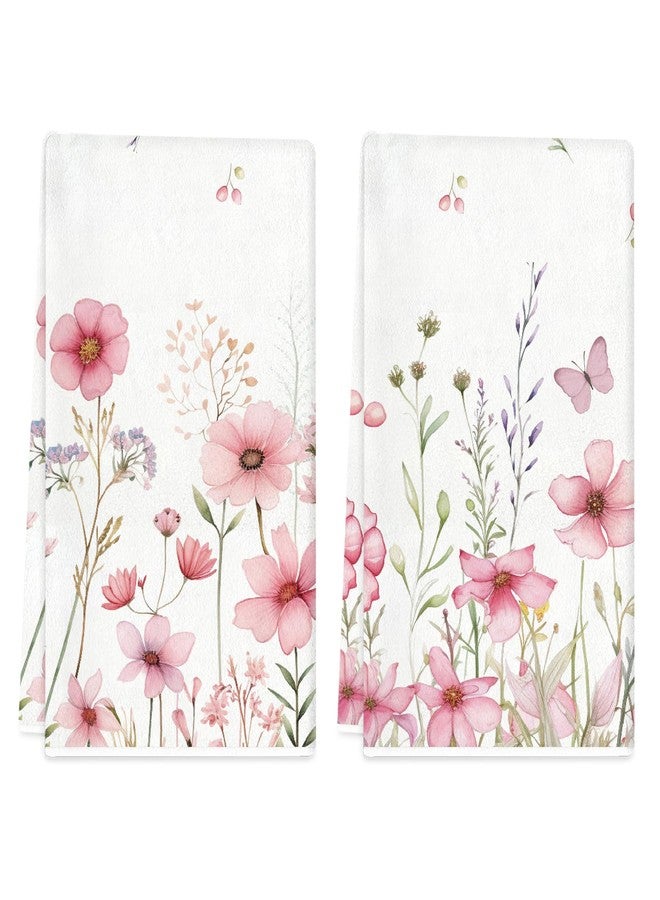 TAJWE Spring Kitchen Towels 18x26 Inch Set of 2 Pink Floral Flowers Dish Towels Farmhouse Summer Holiday Hand Cloths for Home Decoration - Image 1