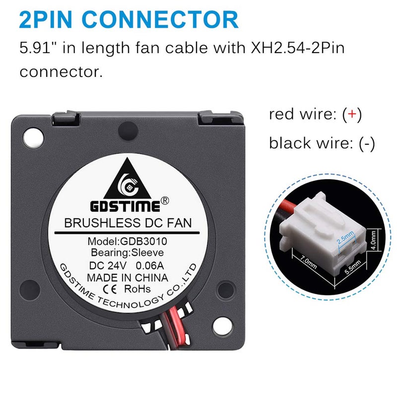 GDSTIME 2Pack 24V 30mm Blower Fan, 30mm x 30mm x10mm Brushless Cooling Replacement Fan for 3D Printer - Image 4