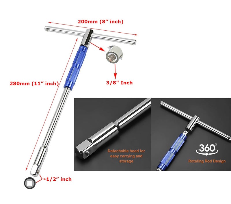 Inditrust مفتاح ربط نوع T بزاوية 360° 1/2 (12.5 مم) مزود بعصا T قابلة للفصل لأدوات غلاف المقبس سداسي/اثني عشر زاوية - Image 4