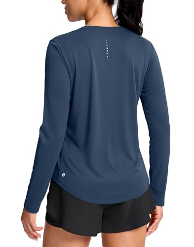 SANTINY Lightweight Long Sleeve Workout Tops for Women Breathable Yoga Gym Athletic Running Hiking Top UPF 50 Sun Shirts Navy_M - Image 1