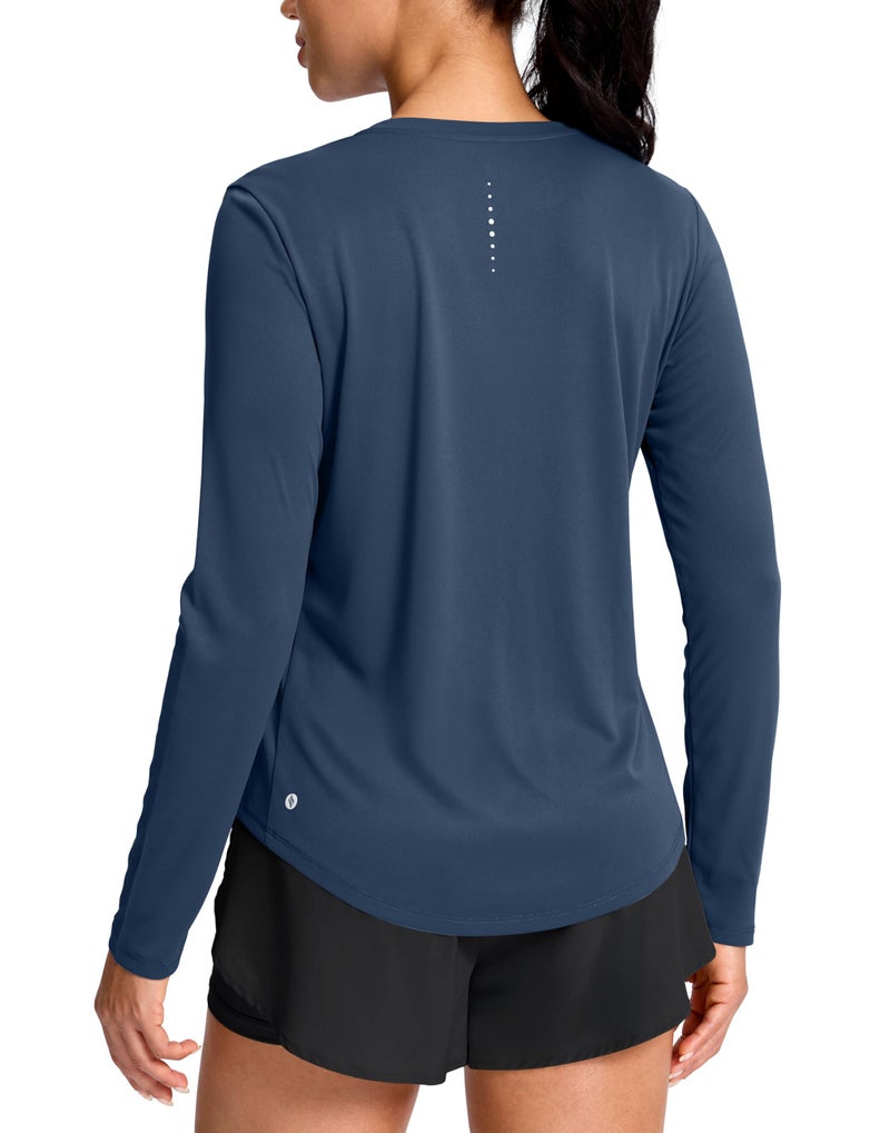 SANTINY Lightweight Long Sleeve Workout Tops for Women Breathable Yoga Gym Athletic Running Hiking Top UPF 50 Sun Shirts Navy_M - Image 2