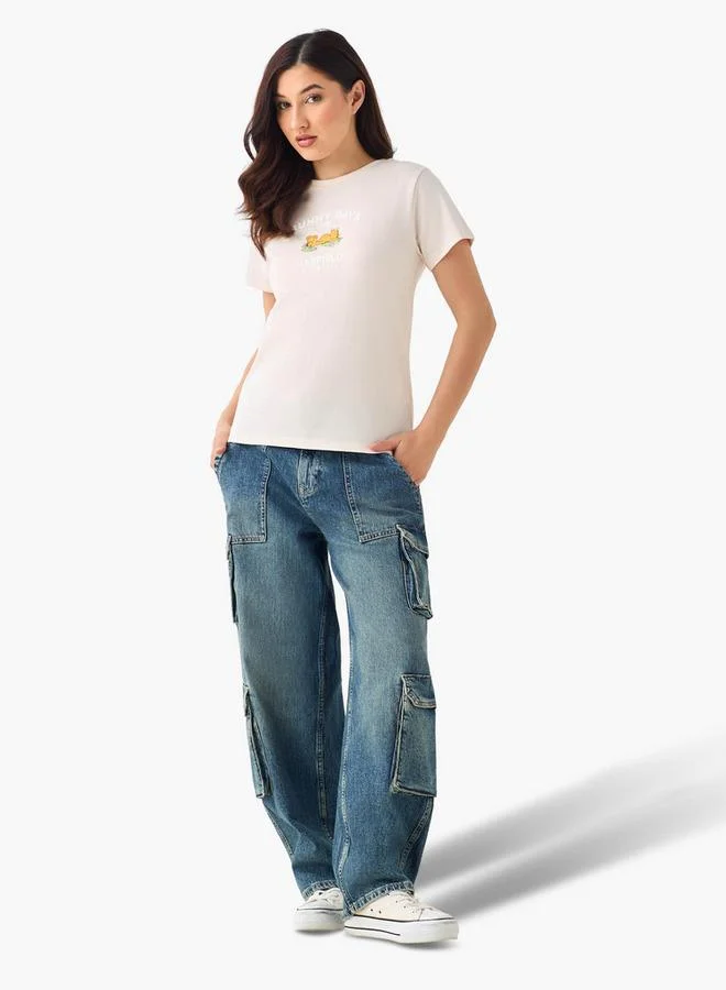 اس بي كاركترز Cotton T-shirt with Garfield Print