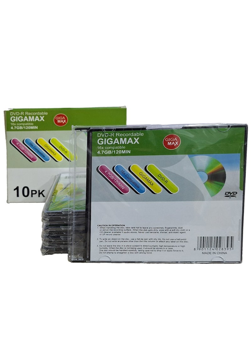 Gigamax - DVD-R recordable , 16x compatible , 4.7 GB/120MIN , 10PK - Image 1