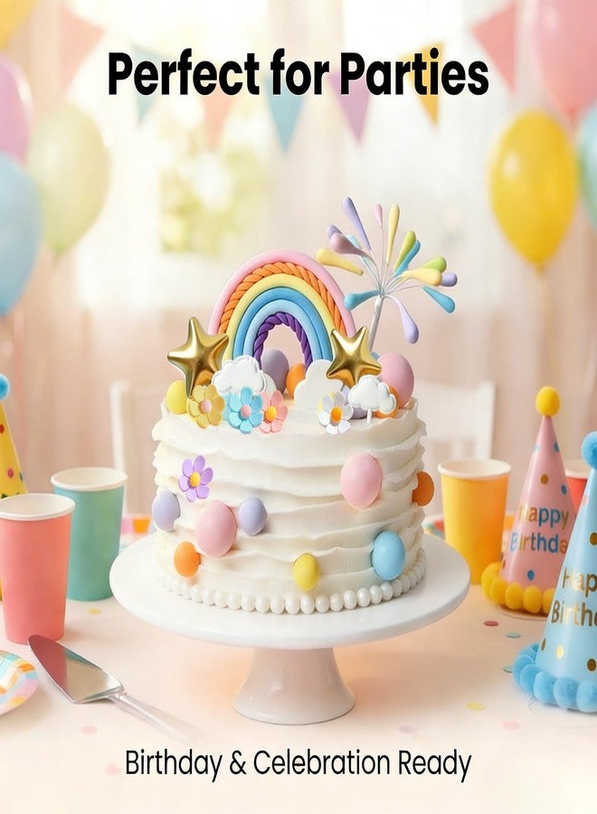 Treayes Rainbow Cake Topper 39pcs Rainbow Cake Decorations with Pastel Balls Topper Daisy Flower Cupcake Decroation,Boho Party Decorations for Groovy Hippie Birthday Wedding Baby Shower Cupcake Decorations - Image 3