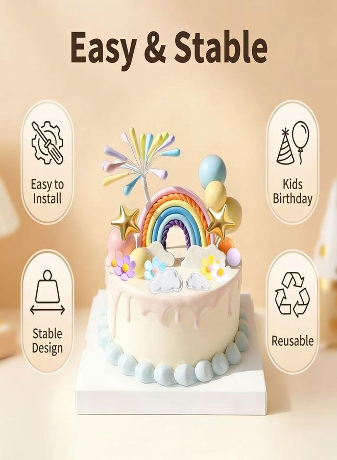 Treayes Rainbow Cake Topper 39pcs Rainbow Cake Decorations with Pastel Balls Topper Daisy Flower Cupcake Decroation,Boho Party Decorations for Groovy Hippie Birthday Wedding Baby Shower Cupcake Decorations - Image 4