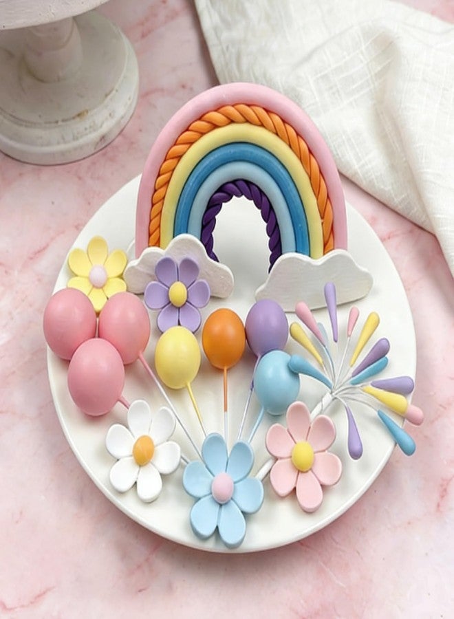 Treayes Rainbow Cake Topper 39pcs Rainbow Cake Decorations with Pastel Balls Topper Daisy Flower Cupcake Decroation,Boho Party Decorations for Groovy Hippie Birthday Wedding Baby Shower Cupcake Decorations - Image 5