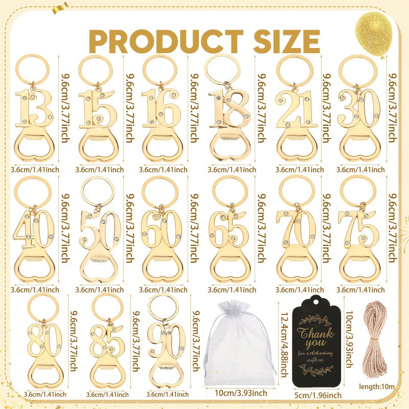 30 Pcs Birthday Bottle Openers Assorted Ages 15 16 18 21 30 40 50 60 65 70 75 80 85 90 - Image 3