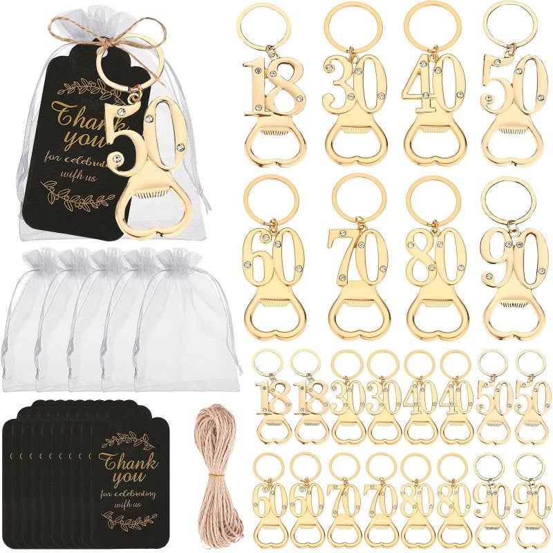 30 Pcs Birthday Bottle Openers Assorted Ages 15 16 18 21 30 40 50 60 65 70 75 80 85 90 - Image 1