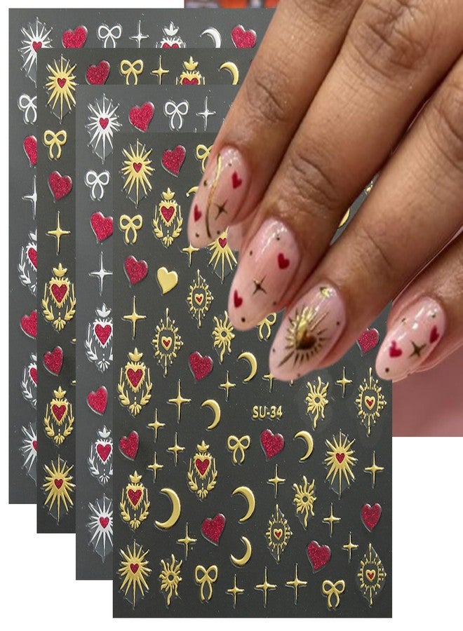 TailaiMei 4 Sheets Golden Line Nail Stickers, 3D Design Self-Adhesive Nail Art Decals for DIY Nail Decorations (503) - Image 1