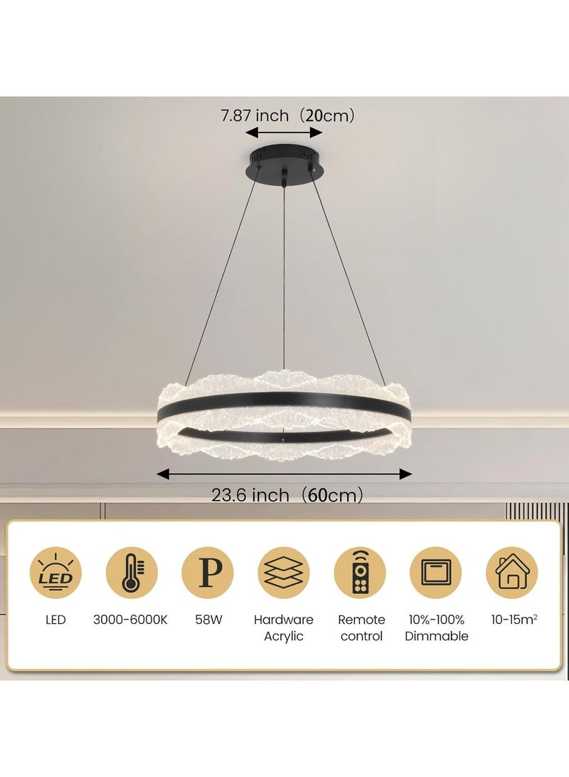 Black Modern LED Ring Chandelier, 58W Dimmable Ceiling Light with Remote Control, Adjustable Color Temperature and Height, for Bedroom, Library, Living Room,60cm - Image 3