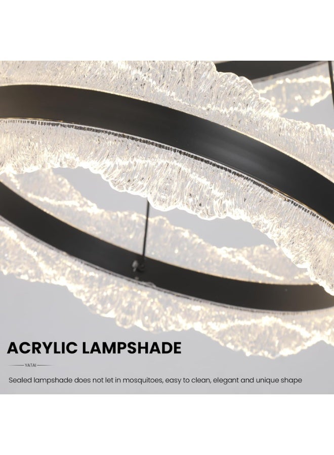 Black Modern LED Ring Chandelier, 58W Dimmable Ceiling Light with Remote Control, Adjustable Color Temperature and Height, for Bedroom, Library, Living Room,60cm - Image 5