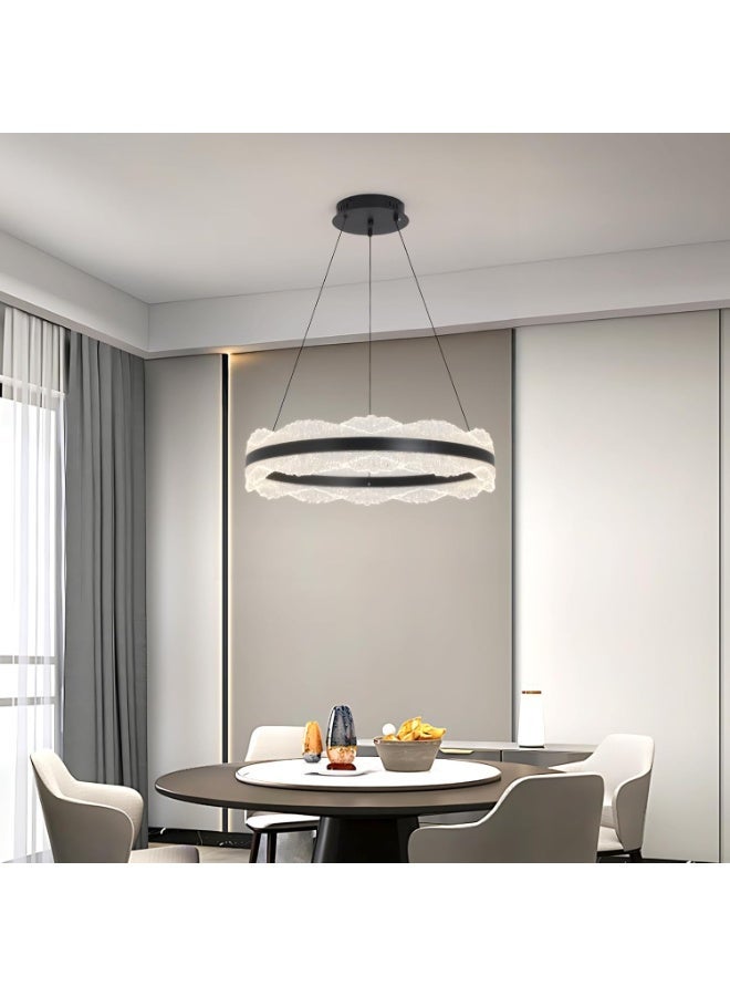 Black Modern LED Ring Chandelier, 58W Dimmable Ceiling Light with Remote Control, Adjustable Color Temperature and Height, for Bedroom, Library, Living Room,60cm - Image 2
