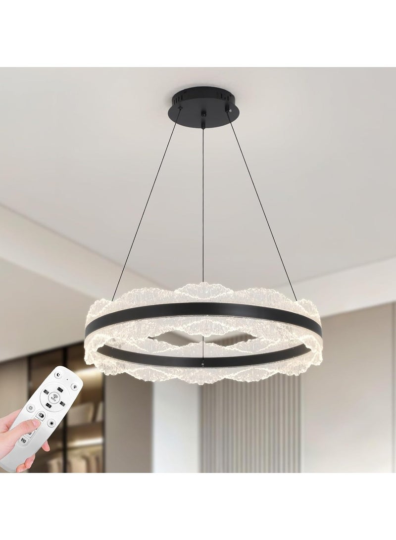 Black Modern LED Ring Chandelier, 58W Dimmable Ceiling Light with Remote Control, Adjustable Color Temperature and Height, for Bedroom, Library, Living Room,60cm - Image 1