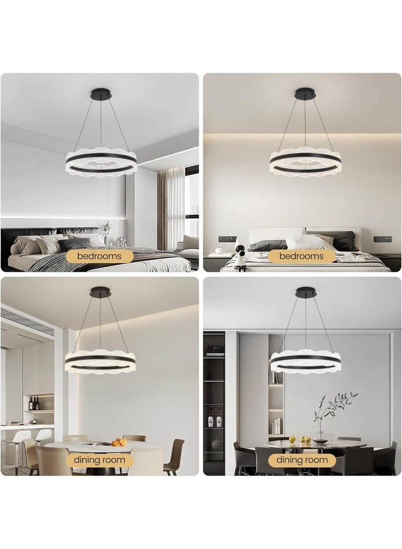 Black Modern LED Ring Chandelier, 58W Dimmable Ceiling Light with Remote Control, Adjustable Color Temperature and Height, for Bedroom, Library, Living Room,60cm - Image 4