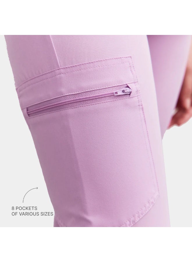 أولسكرابس زي طبي نسائي من AllScrubs – طقم يشمل بلوزة بياقة وبنطال مستقيم الساقين، باللون الليلكي (الأرجواني الفاتح). - Image 3