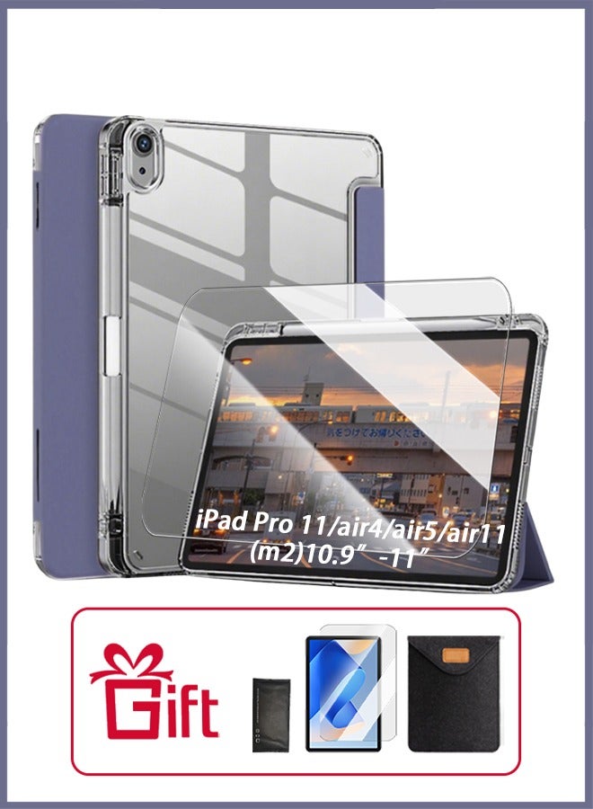 iPad Air 11 Inch (M2) Case & iPad Pro 11 Inch Cover (1st/2nd/3rd/4th Generation), iPad Case Transparent Back With Pen Slot Shockproof Tri-Fold Stand Smart Wake-Up/Free Aed 23 Anti-Glare Protective Film Compatible With 10.9” iPad Air 4th/5th Gen- Purple - Image 1