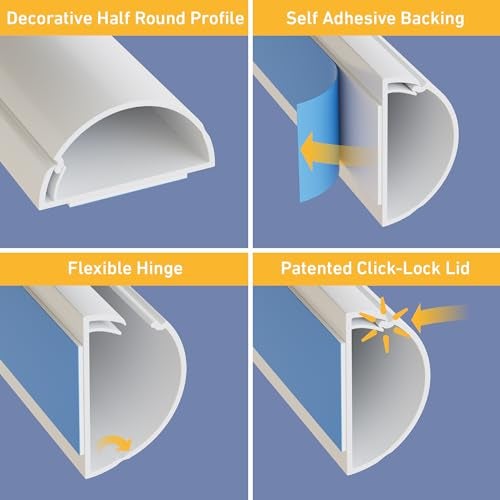 D-Line 157in Cord Cover Kit, Self-Adhesive Wire Hiders, Paintable Cable Raceway to Hide Wires on Wall, Electrical Cable Management - 10x 15.7 Lengths & 19 Accessories - 1.18" (W) x 0.59" (H) - White - Image 3