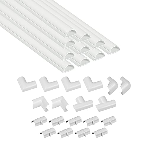 D-Line 157in Cord Cover Kit, Self-Adhesive Wire Hiders, Paintable Cable Raceway to Hide Wires on Wall, Electrical Cable Management - 10x 15.7 Lengths & 19 Accessories - 1.18" (W) x 0.59" (H) - White - Image 1