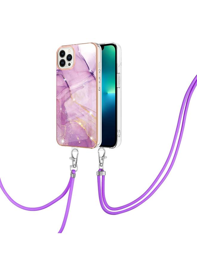 Zaboon Case For iPhone 13 Pro Max Electroplating Marble Pattern IMD TPU Shockproof Case with Neck Lanyard - Image 2