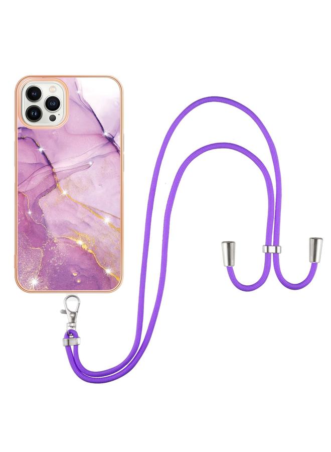 Zaboon Case For iPhone 13 Pro Max Electroplating Marble Pattern IMD TPU Shockproof Case with Neck Lanyard - Image 1