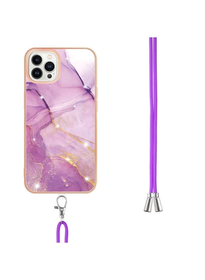 Zaboon Case For iPhone 13 Pro Max Electroplating Marble Pattern IMD TPU Shockproof Case with Neck Lanyard - Image 3