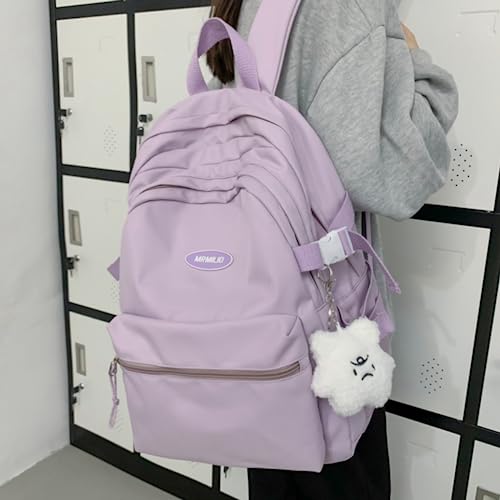 VTTDB Kawaii Backpack with Cute Accessories Casual Aesthetic Daypack Simple Laptop Bag Waterproof Travel Rucksack for Women (purple) - Image 2
