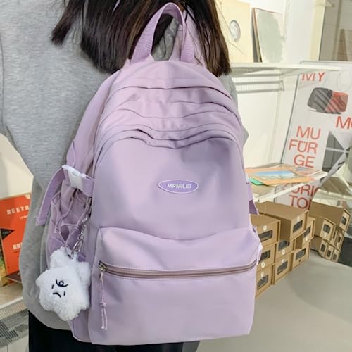 VTTDB Kawaii Backpack with Cute Accessories Casual Aesthetic Daypack Simple Laptop Bag Waterproof Travel Rucksack for Women (purple) - Image 4