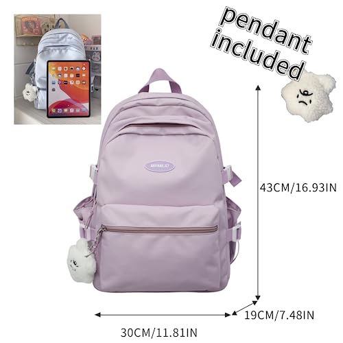 VTTDB Kawaii Backpack with Cute Accessories Casual Aesthetic Daypack Simple Laptop Bag Waterproof Travel Rucksack for Women (purple) - Image 3