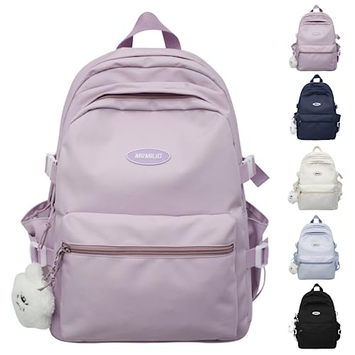 VTTDB Kawaii Backpack with Cute Accessories Casual Aesthetic Daypack Simple Laptop Bag Waterproof Travel Rucksack for Women (purple) - Image 1
