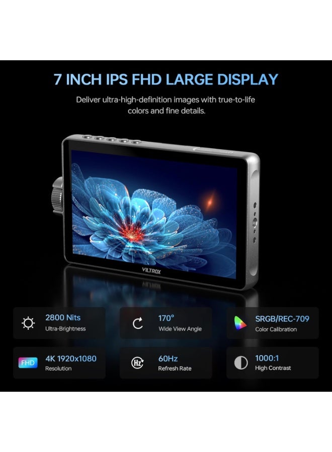 Viltrox DC-A1 7-Inch Camera Monitor – 2800 Nits Ultra-Bright IPS Touchscreen, 4K HDMI 60Hz In/Out, 3D LUT & Waveform, 170° Wide View, For DSLR & Mirrorless Cameras - Image 2