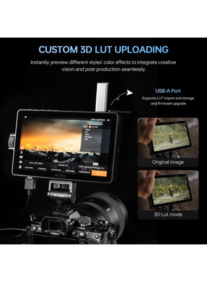 Viltrox DC-A1 7-Inch Camera Monitor – 2800 Nits Ultra-Bright IPS Touchscreen, 4K HDMI 60Hz In/Out, 3D LUT & Waveform, 170° Wide View, For DSLR & Mirrorless Cameras - Image 5